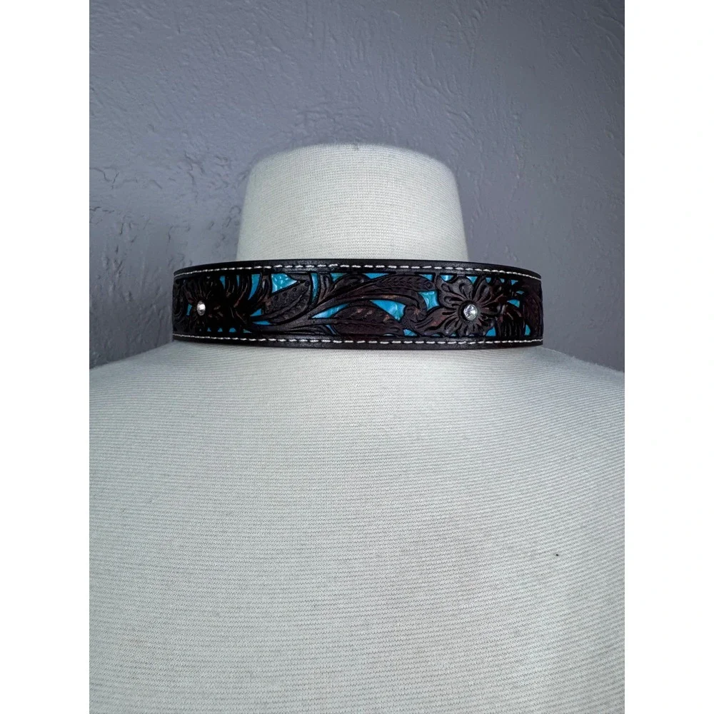 Ariat girls' brown tooled leather western belt size 20